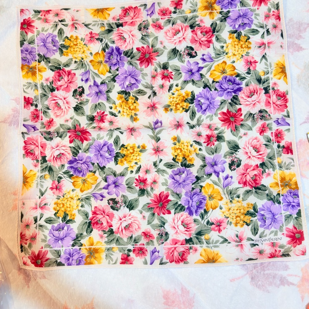 Yves Saint Laurent Multicolor Floral Scarf cotton
